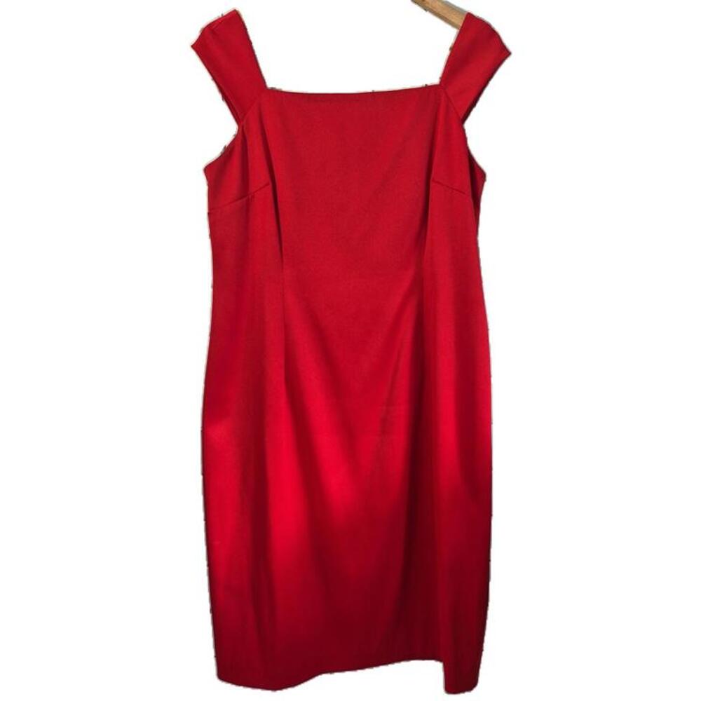 Metrostyle Ladies Red Sleeveless Straight Fitted Dress Square Neckline